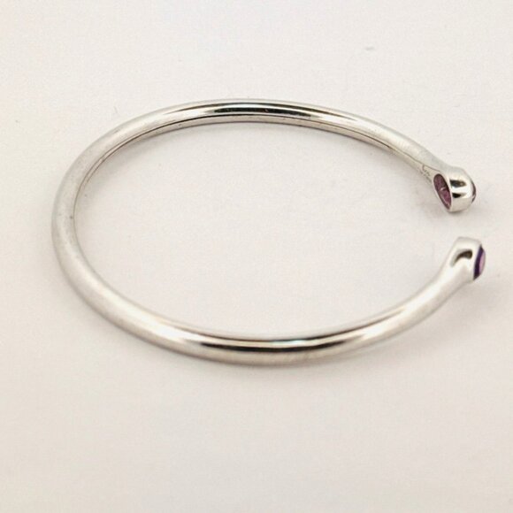 Estate Sterling Silver 925 Open Cuff Bangle Bracelet with Amethyst Gemstones - Picture 2 of 11